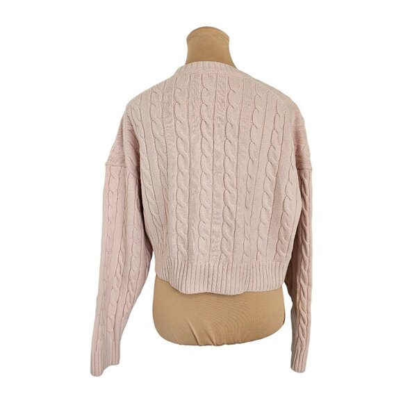Sunday Best Aritzia Light Pink Cable Knit Cropped Sweater Sz M - Picture 3 of 7
